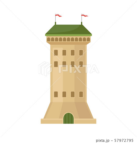 Beige castle tower with a green roof. Vector illustration on a white background. Beige castle tower with a green roof. Vector illustration on a white background. 57972795