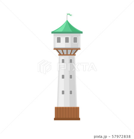White tower with a green roof. Vector illustration on a white background. 57972838