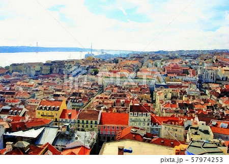 ポルトガル リスボンの街並み サン・ジョルジェ城からの風景 観光イメージのイラスト素材 [57974253] - PIXTA