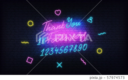 Thank You Followers neon.Social media template followers milestone. Congratulation card with numbers Thank You Followers neon.Social media template followers milestone. Congratulation card with numbers 57974573