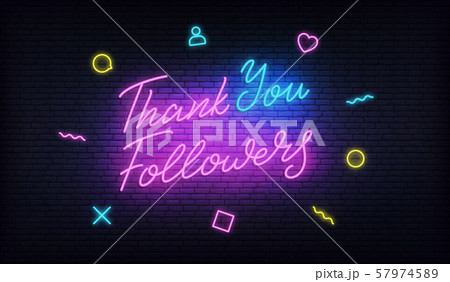 Thank You Followers neon. Social media template for thanks followers milestone. Congratulation card Thank You Followers neon. Social media template for thanks followers milestone. Congratulation card 57974589
