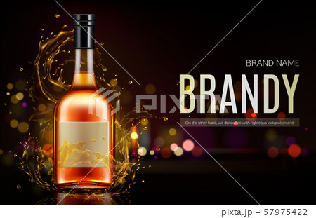 Brandy bottle mockup banner. Closed blank flask Brandy bottle mockup banner. Closed blank flask 57975422