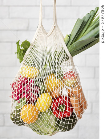Plastic free eco bag with colorful fresh and organic vegetables Plastic free eco bag with colorful fresh and organic vegetables 57977806