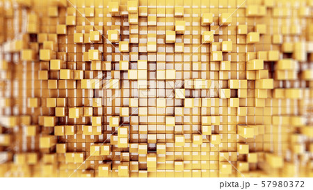 Wall of gold cubes moving in a random pattern. .3d rendering 57980372