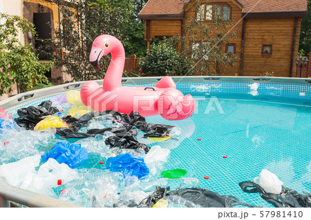 Problem of trash, plastic recycling, pollution and environmental concept - Plastic rubbish pollution Problem of trash, plastic recycling, pollution and environmental concept - Plastic rubbish pollution 57981410