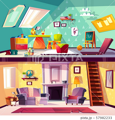 interior of playroom and living room interior of playroom and living room 57982233