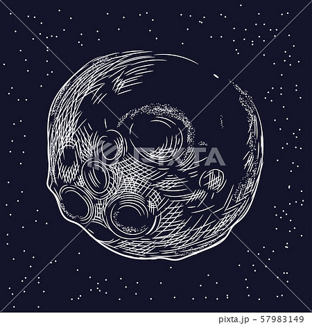 Vector image of a planet with craters. Vintage illustration. 57983149