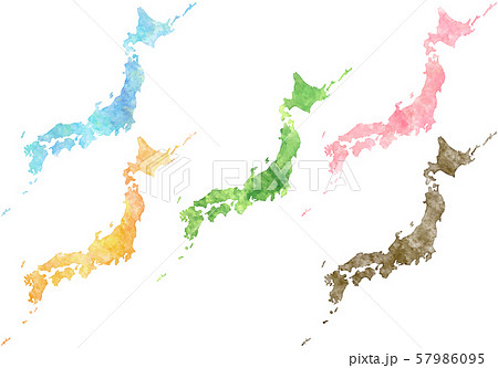 水彩タッチのカラフル日本地図のイラスト素材 57986095 Pixta