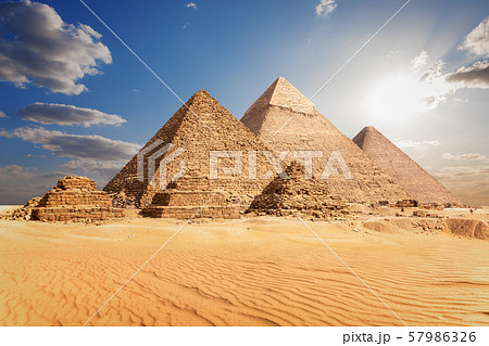 The Pyramids of Giza in the clouds, Cairo, Egypt 57986326