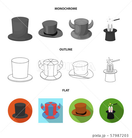 Vector design of hat and derby icon. Set of hat and bonnet stock vector illustration. 57987203