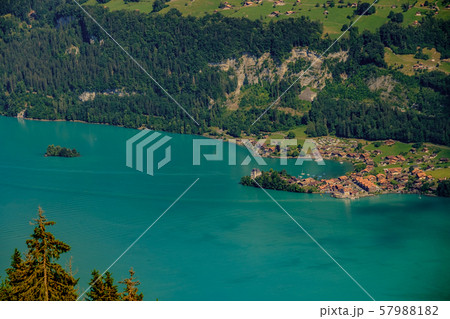 Aerial landscape of Isetwald village on Brienz lake 57988182