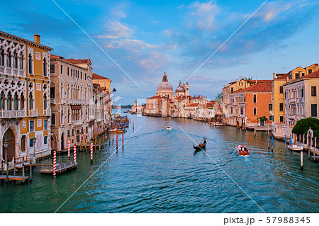 Panorama of Venice Grand Canal and Santa Maria della Salute church on sunset 57988345