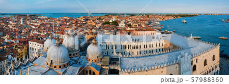 Aerial panorama of Venice with St Mark's Basilica and Doge's Palace. Venice, Italy 57988360