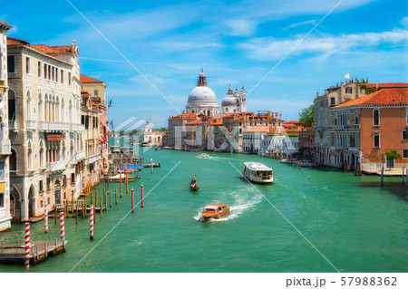 View of Venice Grand Canal and Santa Maria della Salute church on sunset 57988362