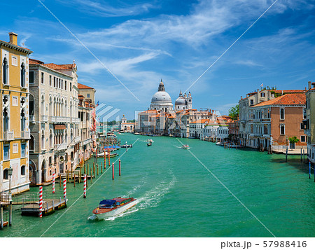 View of Venice Grand Canal and Santa Maria della Salute church on sunset 57988416