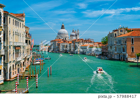 View of Venice Grand Canal and Santa Maria della Salute church on sunset 57988417
