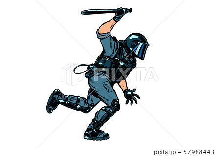 riot policeman attacks with a baton. police work. authoritarian and totalitarian regimes concept 57988443