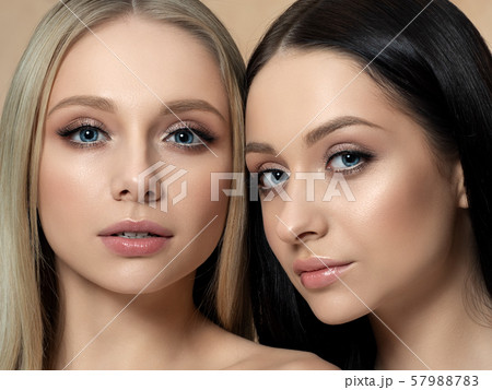 Portrait of two young beautiful caucasian women - Stock Photo [57988783] -  PIXTA