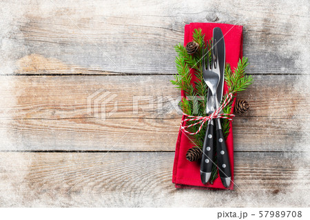 Christmas table setting with christmas decorations 57989708