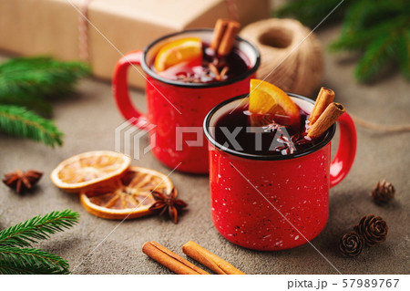 Two cups of christmas mulled wine or gluhwein. 57989767
