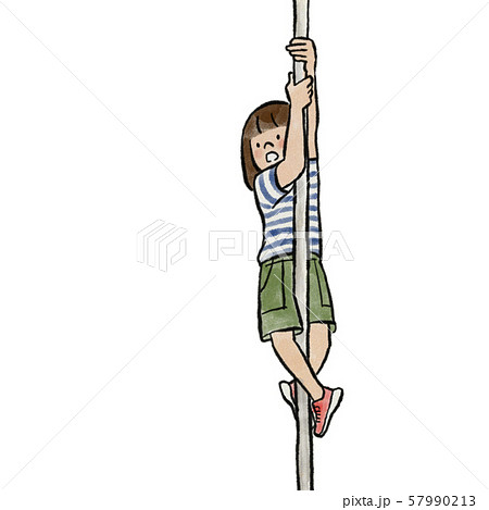 登り棒につかまる女の子のイラスト素材