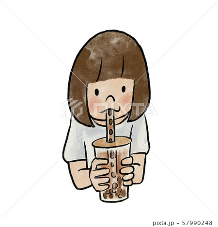 タピオカドリンクを飲む女の子のイラスト素材