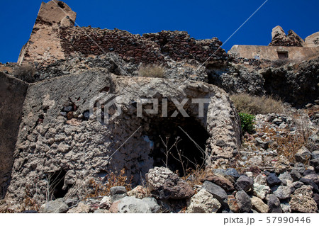 Ruins of the Castle of Akrotiri on the island of Santorini 57990446