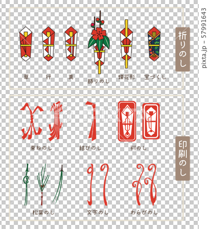 色々な熨斗のイラスト、折りのし、印刷のし 57991643