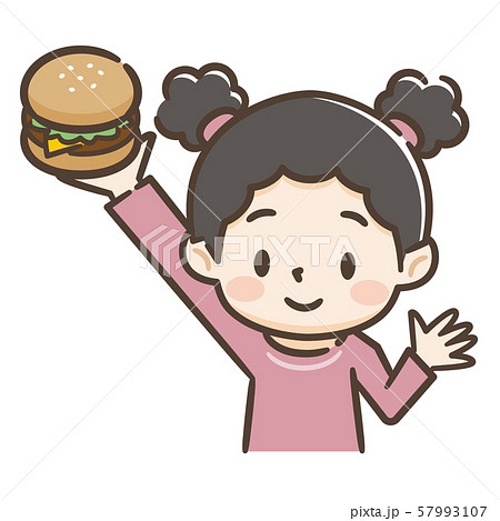 ハンバーガーを食べる女の子のイラスト素材