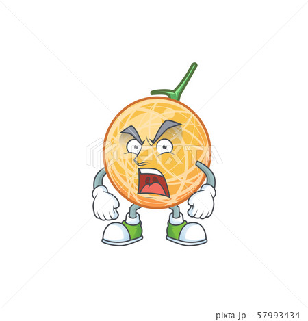 Angry healthy cantaloupe fruit in cartoon character Angry healthy cantaloupe fruit in cartoon character 57993434