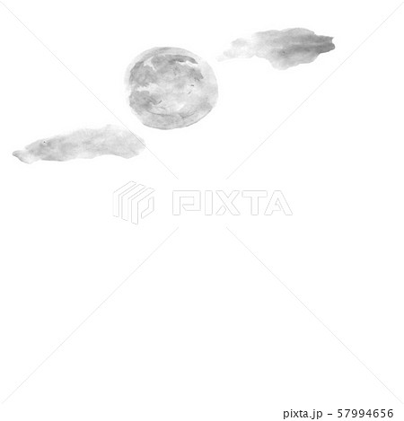 月と雲 墨の手描きイラスト のイラスト素材