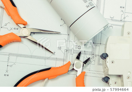 Electrical diagrams, electric fuse and pliers 57994664