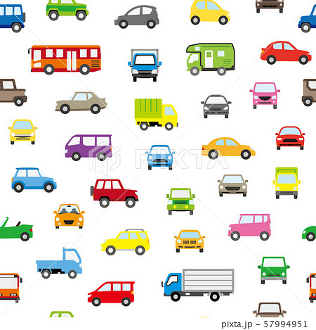色々な車のアイコンのシームレスパターン背景 ポップカラー のイラスト素材