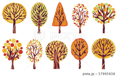 木のイラスト 秋 紅葉 北欧風のイラスト素材