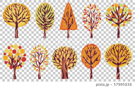 木のイラスト 秋 紅葉 北欧風のイラスト素材
