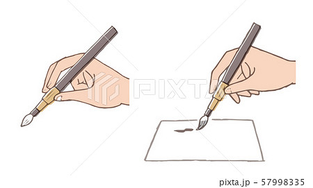 筆ペンの正しい持ち方と書き方のイラスト素材