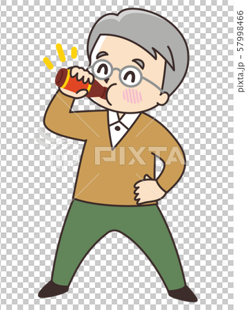栄養ドリンクを飲む祖父のイラスト素材