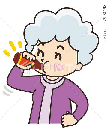 栄養ドリンクを飲む祖母のイラスト素材