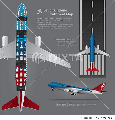 Set of Airplane Landing with Seat Map Isolated Vector Illustration 57999193