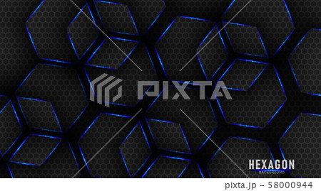 blue and black glossy metal hexagons tech 58000944
