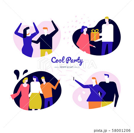 Cool Party Web Banner Flat Vector Templateのイラスト素材