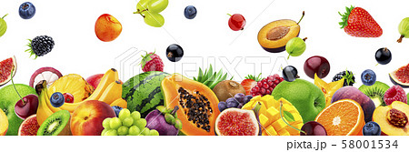 Different fruits on white background with copy space 58001534