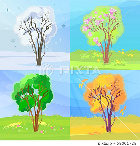 Four seasons banners. Winter, spring, summer and autumn scene in one concept. Vector 58001728