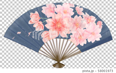 満開の桜が描かれた濃紺の扇子 日本の和雑貨 のイラスト素材