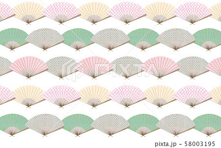 カラフルな日本扇子のライン 市松模様と和紙の罫線のイラスト素材