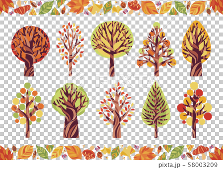 木のイラスト 秋 紅葉 北欧風のイラスト素材