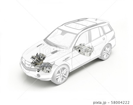 Suv cutaway drawing showing engine and fuel tank. Suv cutaway drawing showing engine and fuel tank. 58004222