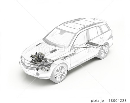 Suv cutaway showing engine and exhaust system. Suv cutaway showing engine and exhaust system. 58004223