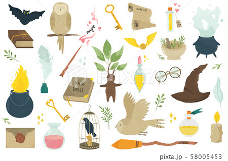 Big set of magical icons and items. Vector image 58005453