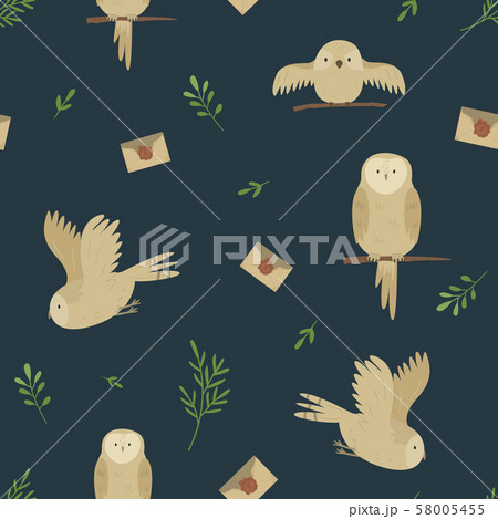 Seamless pattern with cute owls and envelopes Seamless pattern with cute owls and envelopes 58005455